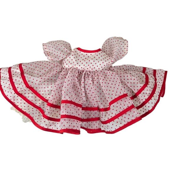 Vintage 50s 60s Shirley Temple Polka Dot Doll Dress Ruffled Layers